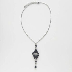 Vintage unique gothic abstact modernist black clay silver rosary necklace